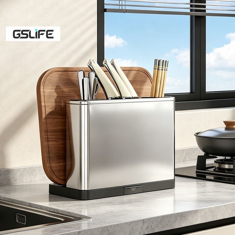 GSlife ที่จัดเก็บมีดสแตนเลส บล็อกจัดเก็บอุปกรณ์ครัวอเนกประสงค์ ที่เก็บเครื่องใช้ในครัว