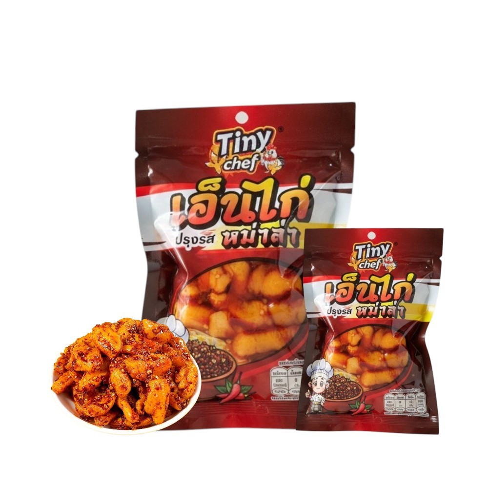 เผ็ดชา เคี้ยวเพลิน รสเข้มถึงเครื่อง เอ็นไก่ปรุงรสที่สายแซ่บต้องมีติดบ้าน  (ขนาด 100 กรัม/ห่อ)