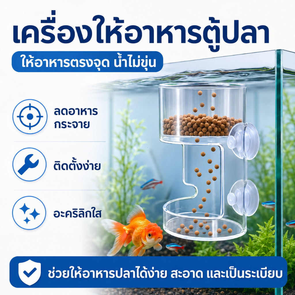 ที่ให้อาหารปลาแบบติดขอบตู้ปลา กันอาหารลอยฟุ้ง วงแหวนให้อาหารปลา ตัวล็อกอาหารปลา สำหรับปลาเล็กและเต่า