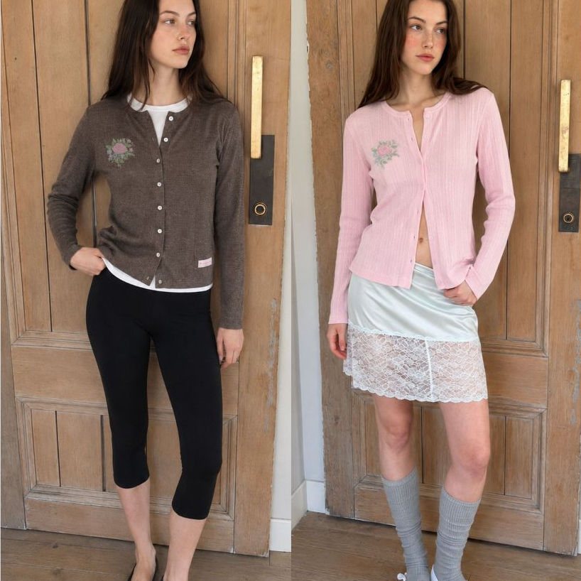 rand0m piece - Rose Pointelle Cardigan คาร์ดิแกนฉลุแขนยาว ลายดอกไม้
