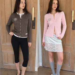 rand0m piece - Rose Pointelle Cardigan คาร์ดิแกนฉลุแขนยาว ลายดอกไม้