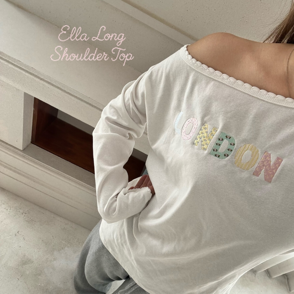 DOPEY.PUFFY / Ella Long-Shoulder Top เสื้อปาดไหล่แขนยาวงานปัก