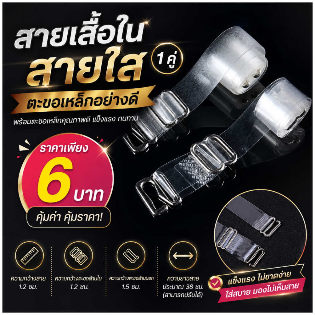 สินค้าพร้อมส่งจากไทย💥Angle Bra 💥 (N234) สายเสื้อใน สายสีใส 1 คู่ ตะขอเหล็กอย่างดี