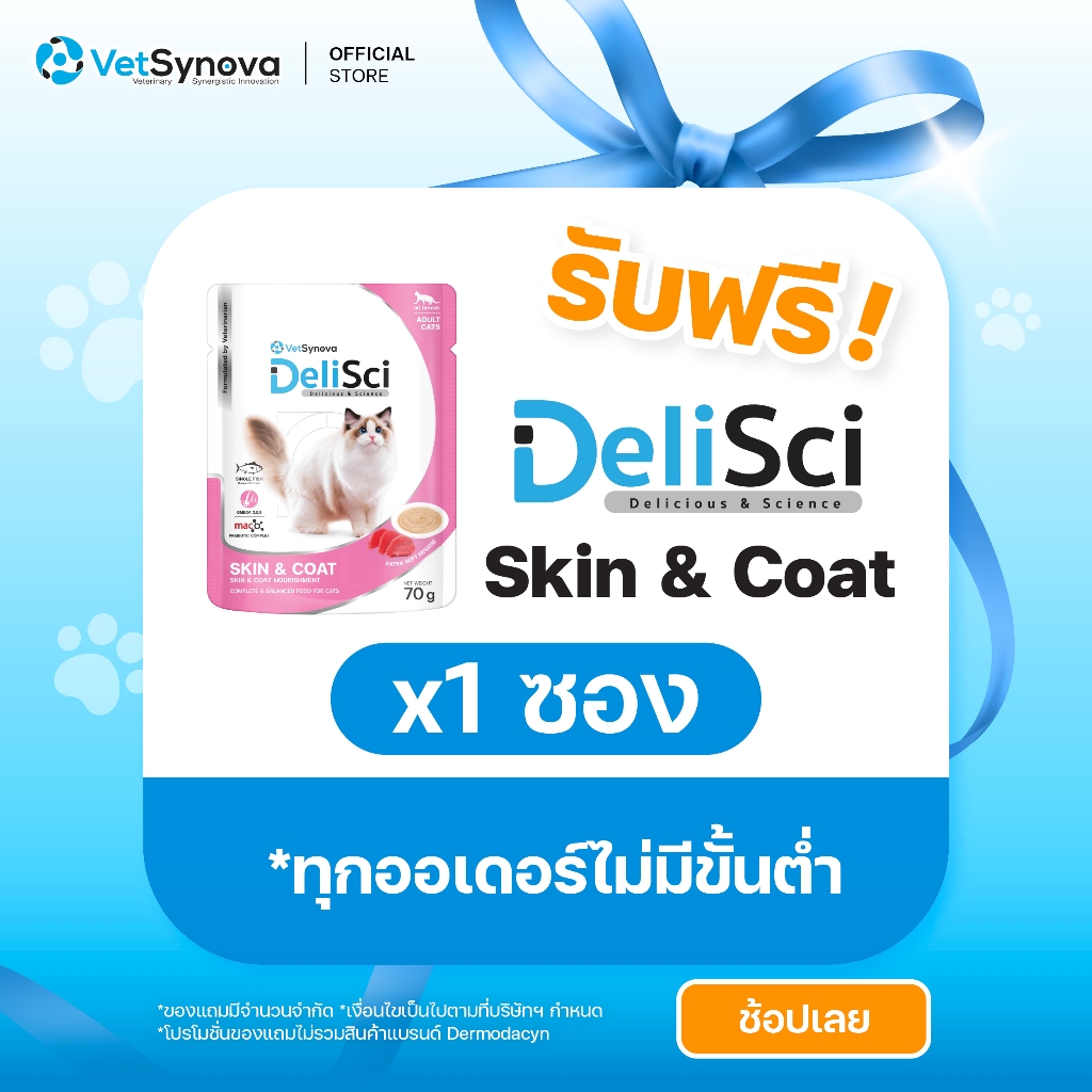(สินค้าสมนาคุณงดจำหน่าย) DeliSci Skin & Coat Cat อาหารเปียก สูตรบำรุงผิวหนังและเส้นขน 70g จำนวน 1 ซอง