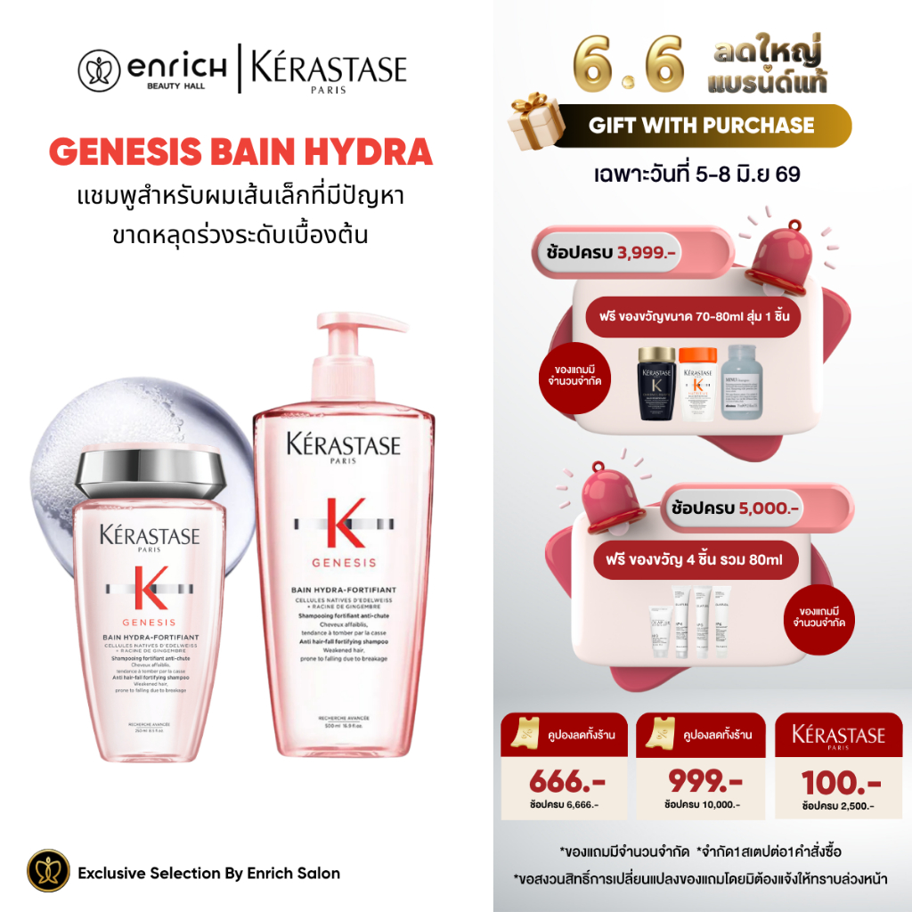 KERASTASE Genesis Bain Hydra-Fortifiant 250ml/500ml แชมพูลดผมขาดร่วง สำหรับหนังศีรษะมัน ผมเส้นเล็ก