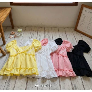 /AN/ เสื้อคอวีแขนตุ๊กตา ไซส์อก42-52 แต่งลูกไม้ระบาย สม็อคหลัง พรางหุ่น น่ารักมาก #สาวอวบอ้วน พลัสไซส์