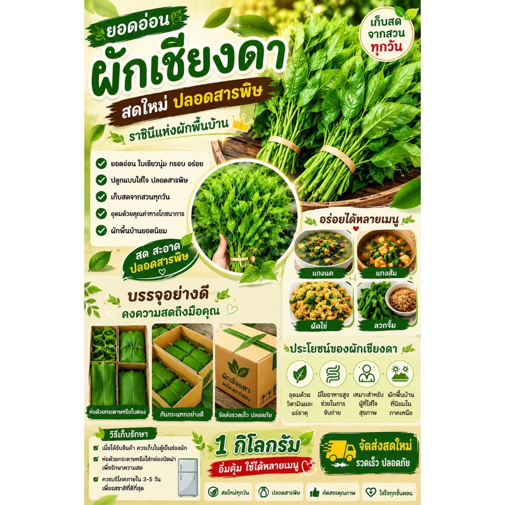 ผักเชียงดา ยอดผักเชียงดาสด ผักปลอดสารพิษ ออแกนิค 100 % สมุนไพรลดน้ำตาล ไขมันในเลือด