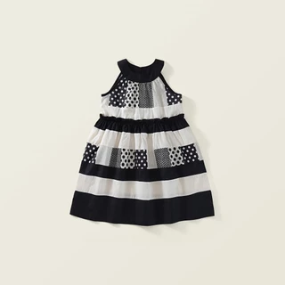 Hania kids พร้อมส่ง ชุดเดรสเด็ก สีขาวดำลายจุด ผ้าฝ้าย ชุดเดรสแฟชั่นเด็กผู้หญิง K6125980