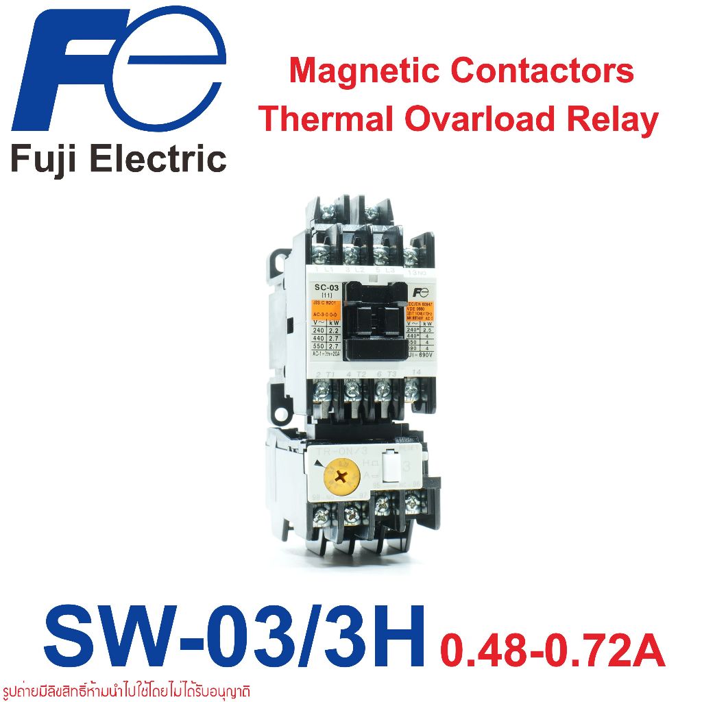 SW-03/3H Fuji Electric SW-03/3H 0.48-0.72A Fuji Electric Magnetic Motor Starter SC-03+TR-0N/3 0.48-0