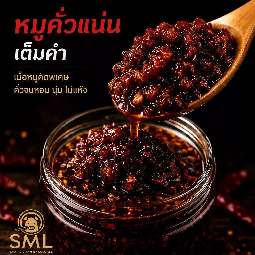 SML น้ำพริกเผาหมูคั่ว น้ำพริกเผาหมูสับ น้ำพริกเผา เผ็ดร้อน หอมนัว หมูคั่วแน่น รสชาติเผ็ดร้อน 120g.