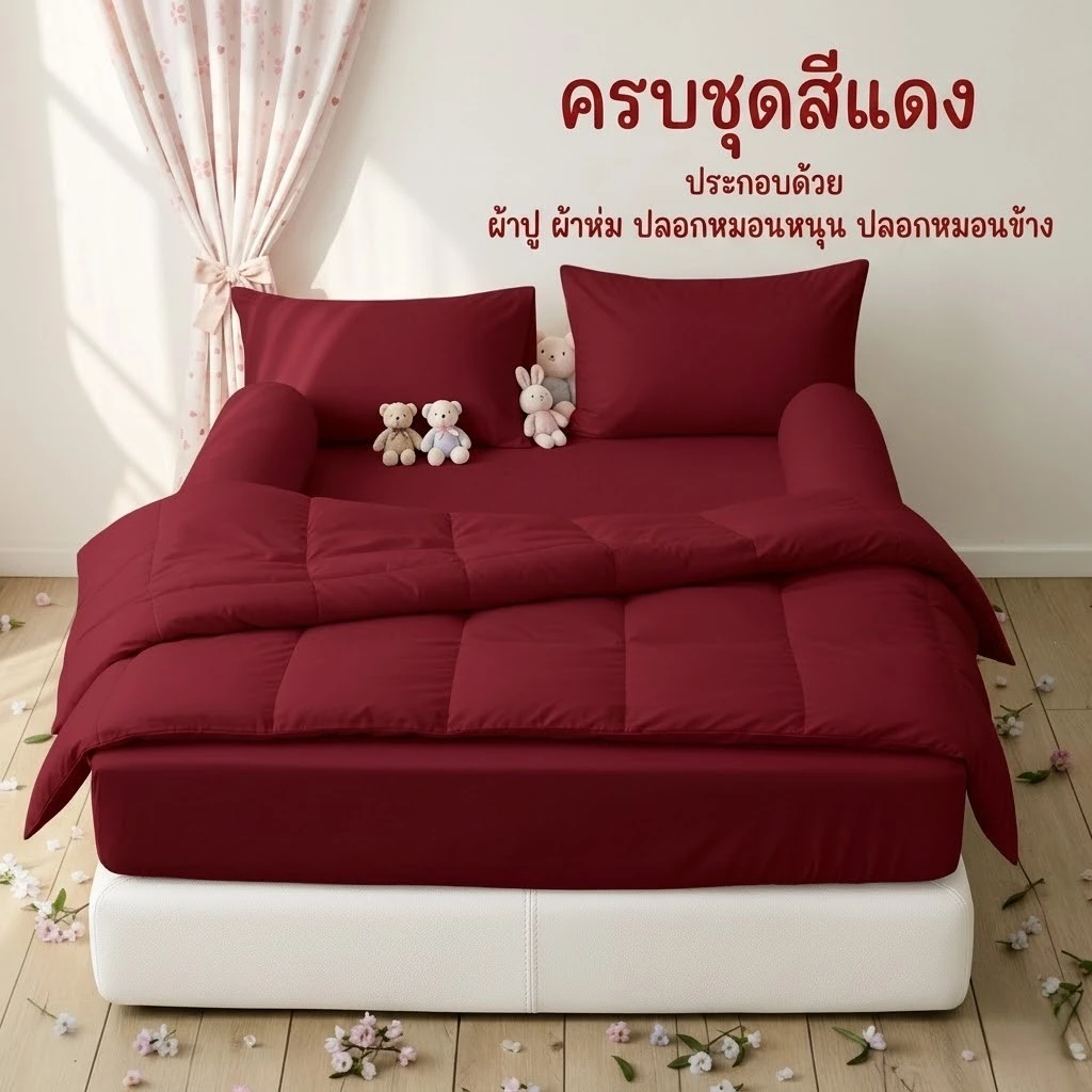 ชุดผ้าปู ครบชุด6ชิ้น พร้อมผ้าห่มนวม สีพื้น ขนาด 3.5ฟุต 5ฟุต 6ฟุต พร้อมส่ง ส่งฟรี thumbnail 9