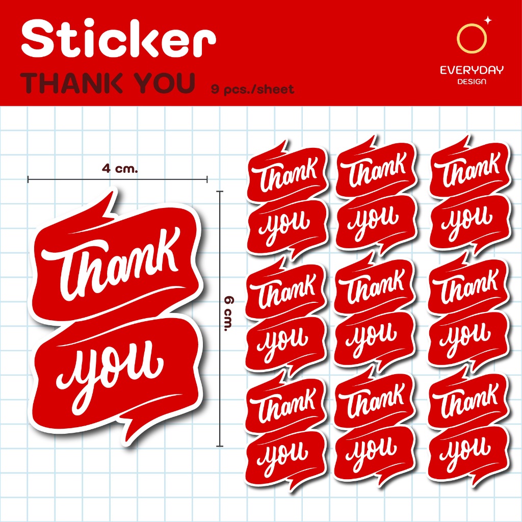 สติ๊กเกอร์ "Thank you" Sticker PVC ไดคัท 50% ขนาด 4*6 ซม. 9ดวง/แผ่น พร้อมส่ง l By.EverydaySticker