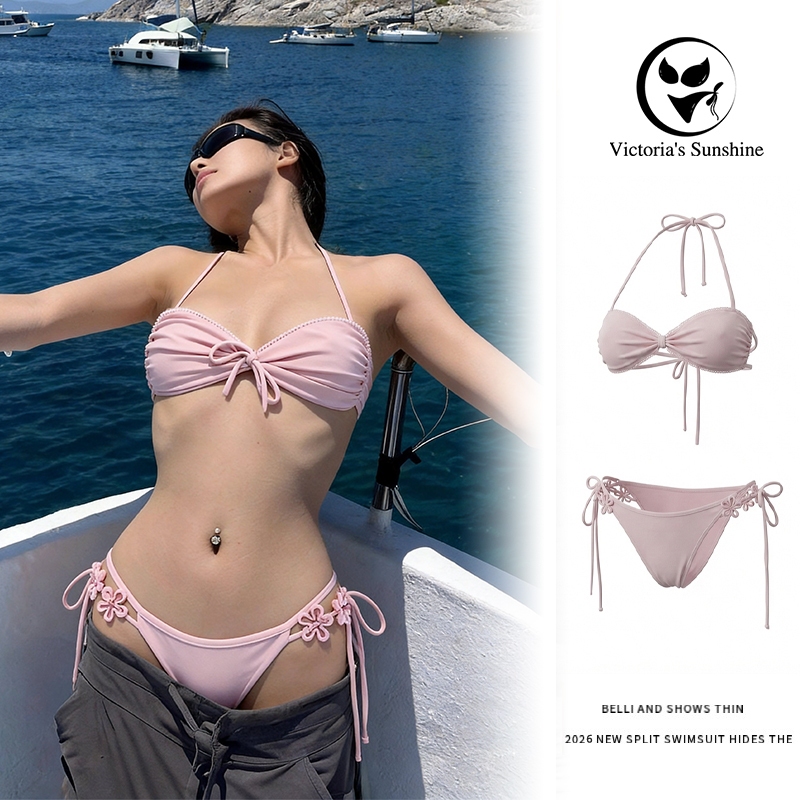 ชุดว่ายน้ำ bikini บิกินี่2ชิ้น เว้าหลัง สาวอวบ มีฟองน้ำ อุปกรณ์เสริมใหม่#1080