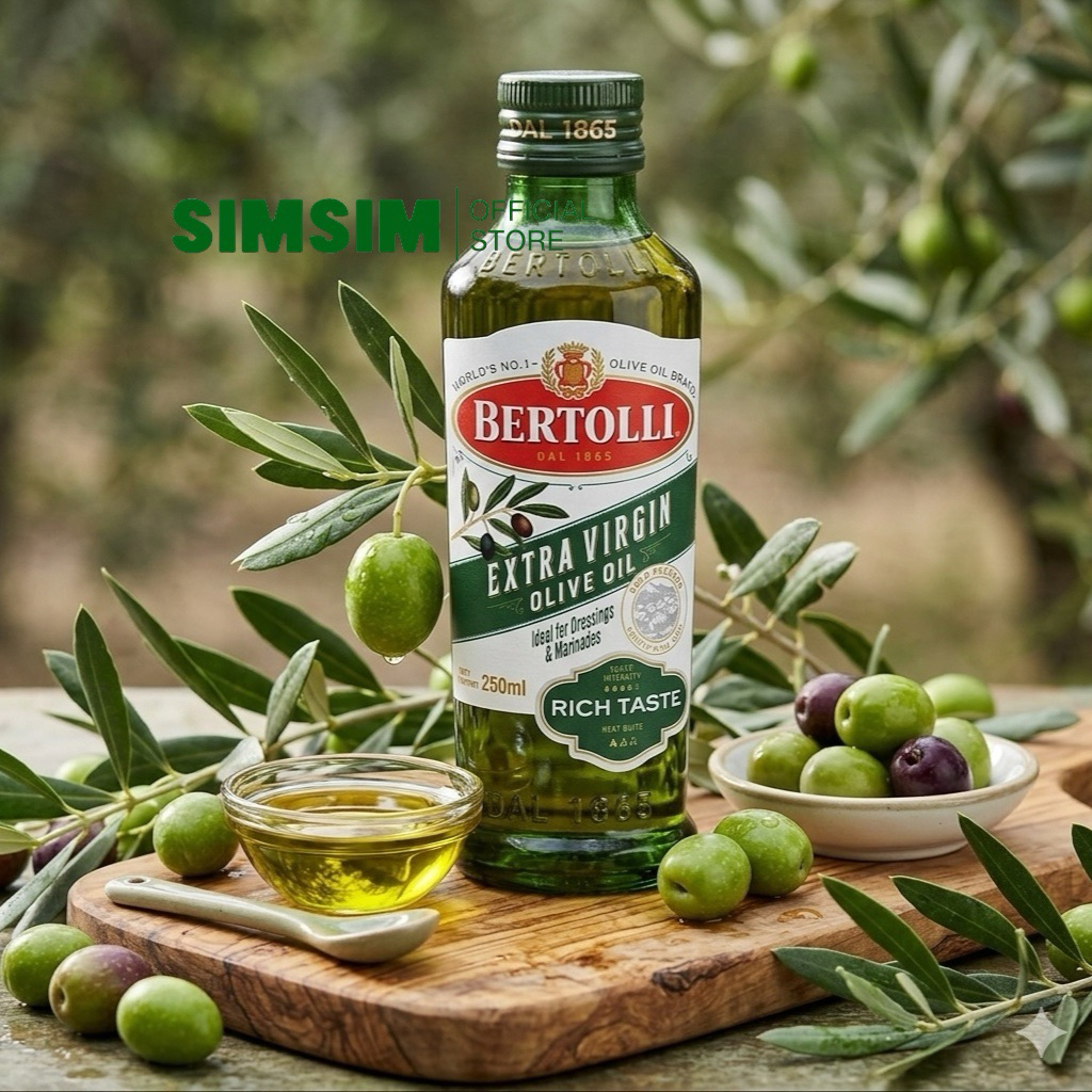 น้ำมันมะกอกทานสด Bertolli Extra Virgin Olive Oil เบอร์ทอลลี่ เอ็กซ์ตร้า เวอร์จิ้น(น้ำมันธรรมชาติ) 250 มล.