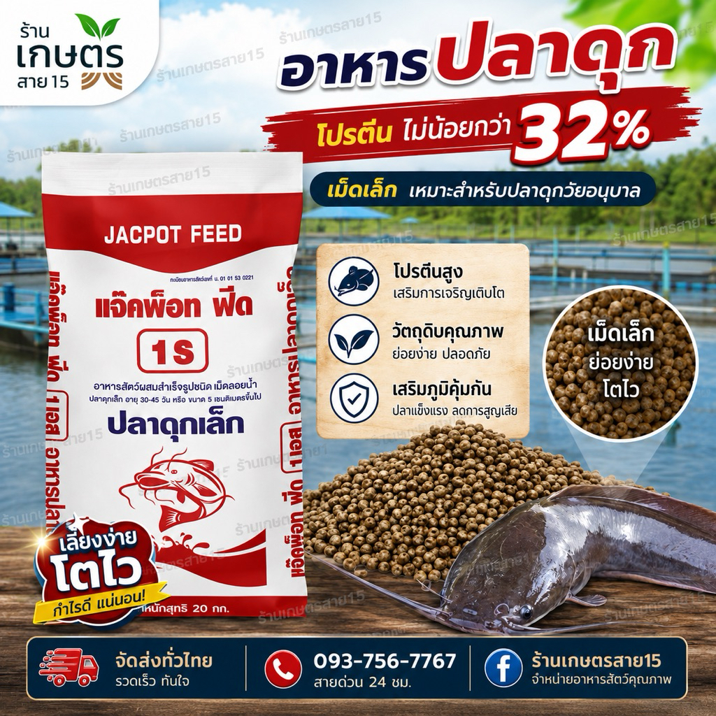 อาหารปลาดุกเล็กแจ๊คพ็อท ฟีด 1S แบ่งขาย 1 kg
