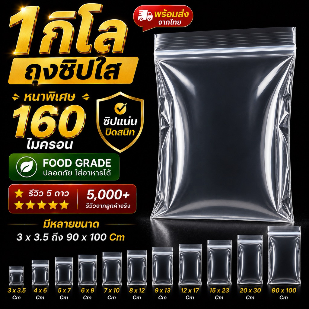 ถุงซิปใส รุ่นหนา (1 กิโลกรัม / 500 กรัม) ถุงพลาสติก Food Grade ออกใบกำกับภาษีไม่ + เพิ่ม