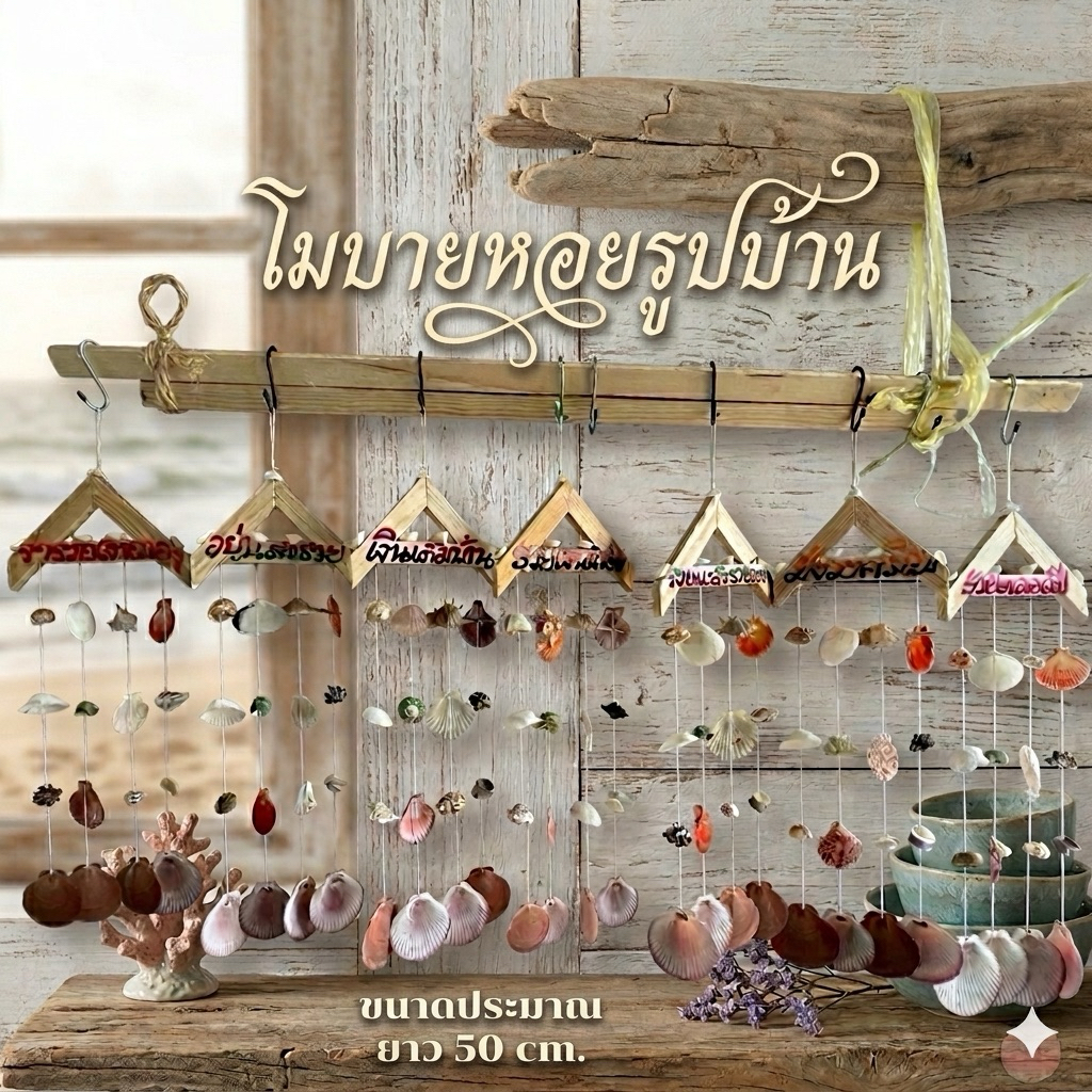 โมบายหอยรูปบ้านงานhandmade เพ้นท์คำมงคล