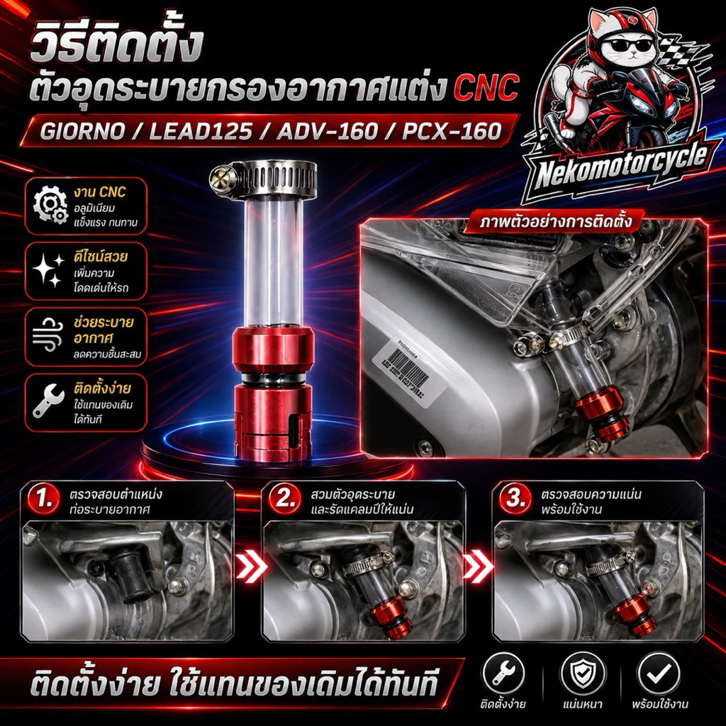 ตัวอุดระบายกรองอากาศแต่ง CNC Honda Giorno / Lead125 / ADV160 / PCX160 thumbnail 3