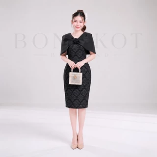 PL3 เดรสออกงาน ชุดทำงานคลุมไหล่กระดุมดีเทลสวยสุภาพเรียบหรู ความยาว41นิ้ว เนื้อผ้าลัชชู งานป้ายบงกชเดรส บายส้มโอช็อป