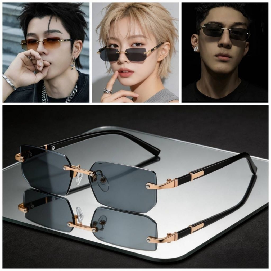 แว่นกันแดดแฟชั่น UV400 รุ่น Nova Rimless ดีไซน์ไร้กรอบ Vintage Modern แว่นกันแดดทรงสี่เหลี่ยม แฟนชั่นสไตล์เกาหลีสุดฮิต