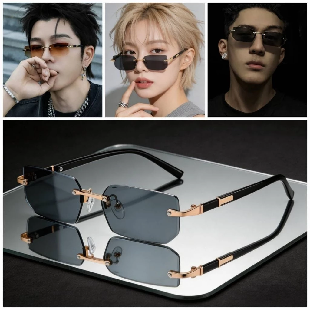 แว่นกันแดดแฟชั่น UV400 รุ่น Nova Rimless ดีไซน์ไร้กรอบ Vintage Modern แว่นกันแดดทรงสี่เหลี่ยม แฟนชั่นสไตล์เกาหลีสุดฮิต
