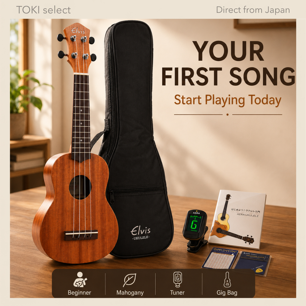 ELVIS U100S Soprano Ukulele Beginner Kit with Tuner Book Strap Gig Bag Mahogany