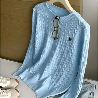 พร้อมส่ง! เสื้อไหมพรมคอกลม ลายถักเปียสุดคิ้วท์ ปักลายม้าน่ารัก เนื้อนุ่มใส่สบายมาก