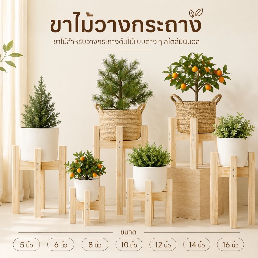 ขาตั้งกระถางต้นไม้ แต่งบ้าน แต่งสวน ขาไม้ถอดเก็บได้ ไม้สนนอก