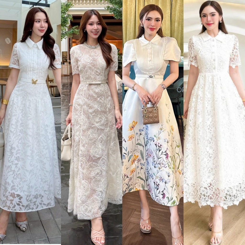 ❣️พร้อมส่ง📌 Orange รวมชุดเรียบหรู  สีขาว ลูกไม้ ใส่ออกงาน งานบุญ งานบวช แฟนนาค PS.CLOSET