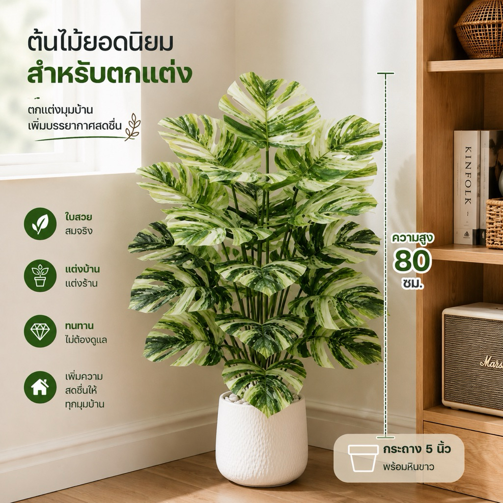 🍃ต้นไม้จำลอง สูงรวม 80 ซม. กระถาง5นิ้ว แต่งบ้านสไตล์โมเดิร์น