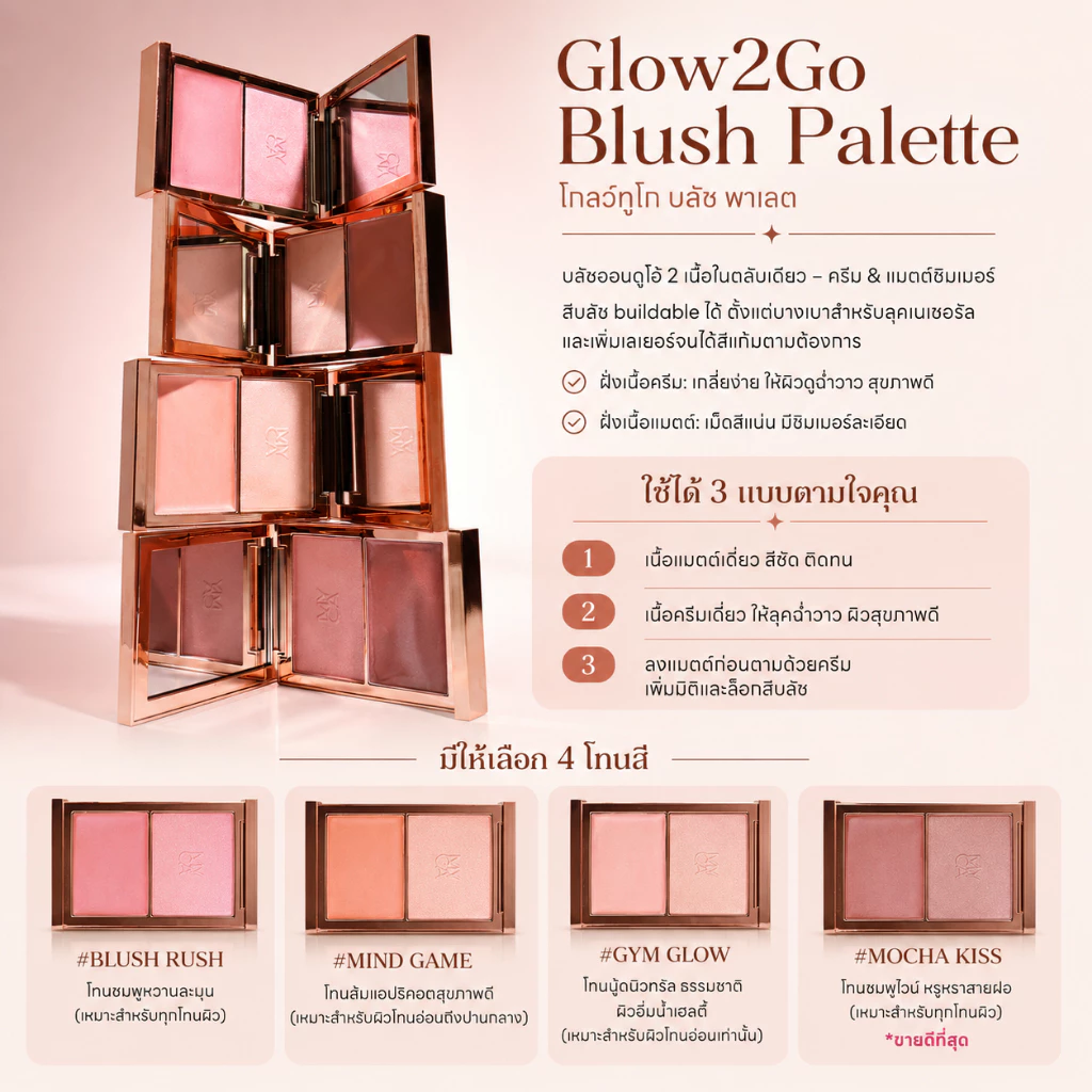MYCA บลัชออน 2 เนื้อ ครีม/แมท รุ่น GLOW2GO BLUSH PALETTE thumbnail 3