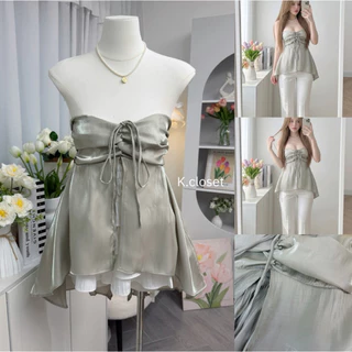 เสื้อเกาะอกคล้องคอผ้าเงาสวย ดีเทลงานผ้าทิ้งตัวเล่นแสง งานสวยงานป้าย PICHNIN