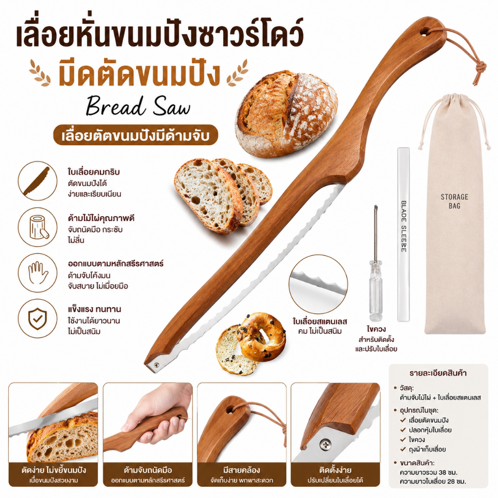 เลื่อยหั่นขนมปังซาวร์โดว์ มีดตัดขนมปัง  Bread saw เลื่อยตัดขนมปังมีด้ามจับ สินค้าพร้อมส่ง