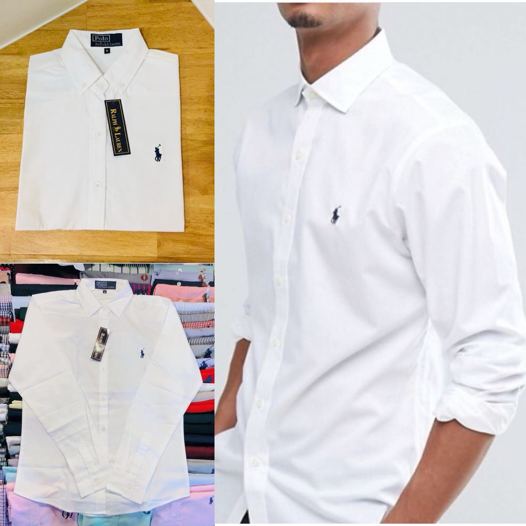 เสื้อเชิ้ตแขนยาว สีขาว/ชมพู/ฟ้า/แดง/กรม ปักม้าเล็ก”ชาย/หญิง”ผ้าoxfordใส่สบาย