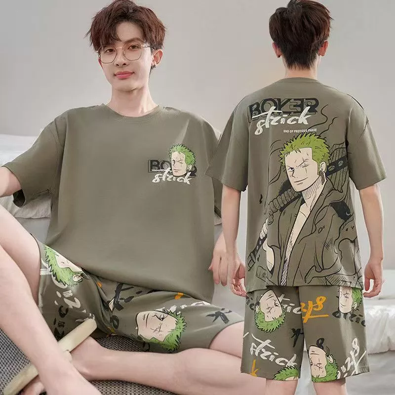 ชุดนอน/ชุดลำลองแขนสั้นทรงหลวมสไตล์เกาหลี เหมาะสำหรับผู้ชายและวัยรุ่น สินค้าใหม่สำหรับฤดูร้อนปี 2026 สามารถใส่ไปข้างนอกได