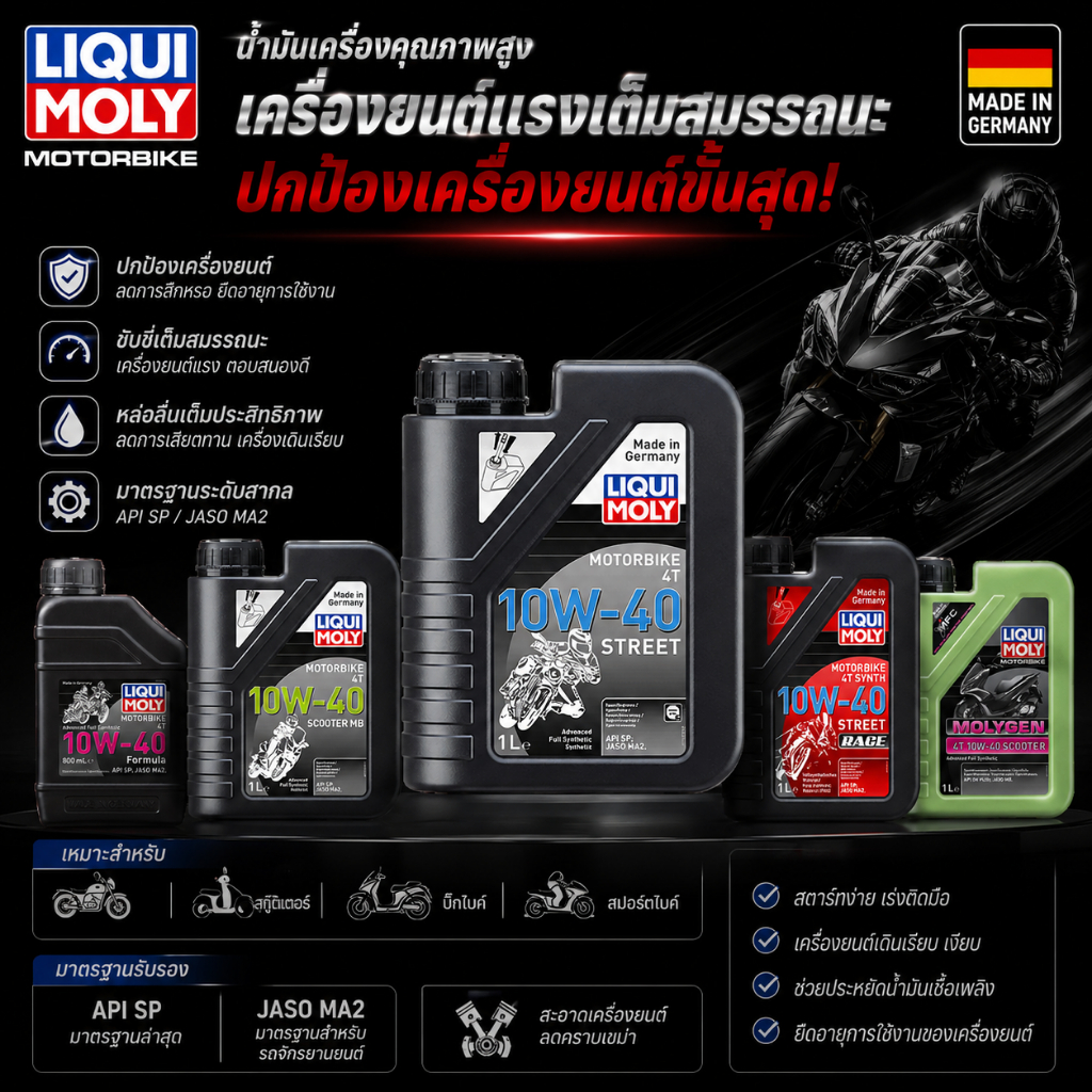 น้ำมันเครื่อง LIQUI MOLY MOTORBIKE 4T SYNTH 10W-40/ Scooter 10w-40 Molygen/ Motorbike 4T 10W-40/10W-