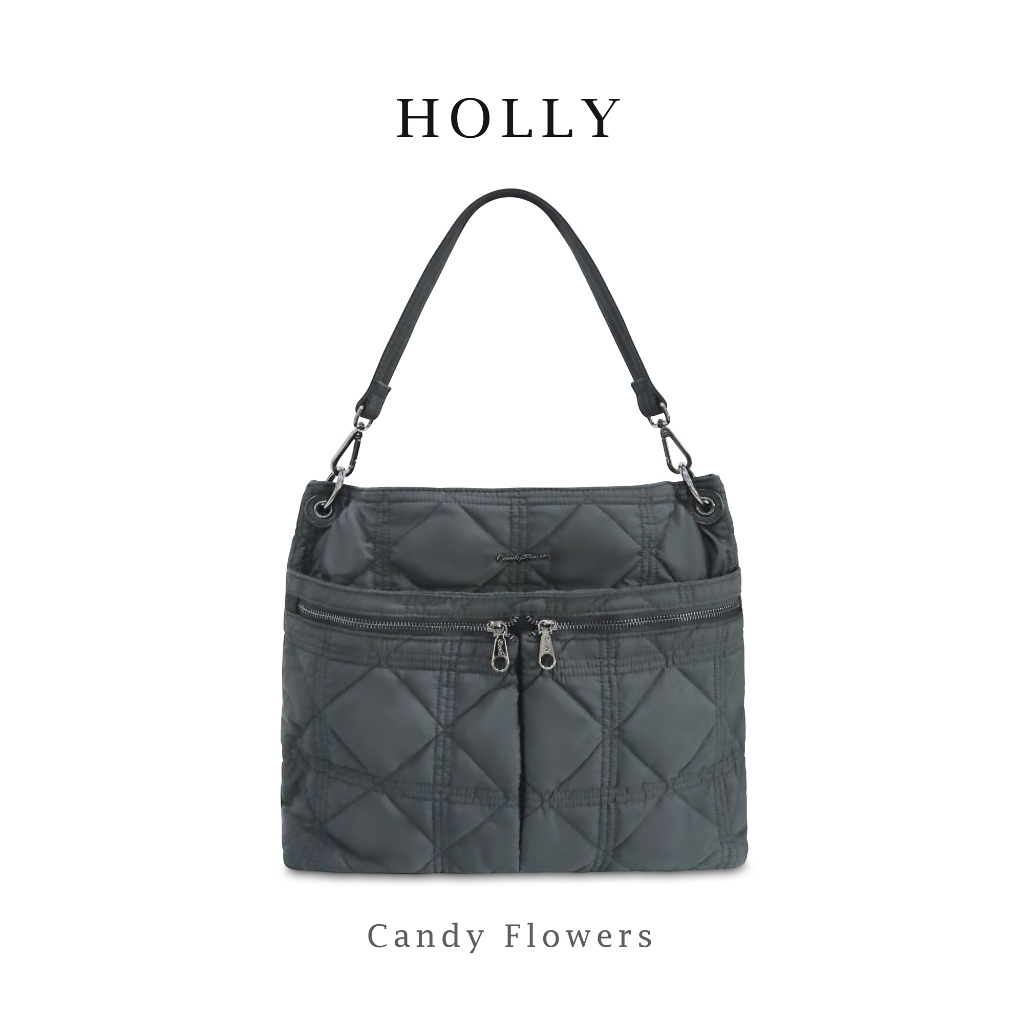 Candy Flowers กระเป๋าสะพายครอสบอดี้  รุ่น Holly Minimalist ลายปัก Diamond Grid พรีเมียม จุใจ 10 ช่อง เบาสบายเพียง 460g