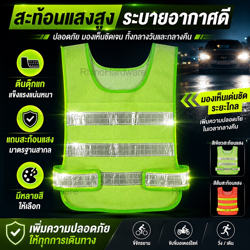 เสื้อกั๊กสะท้อนแสง 2 สี เลือกได้! ปลอดภัยทุกสถานการณ์ - งานจราจร, ก่อสร้าง, ขี่จักรยาน, อาสาสมัคร