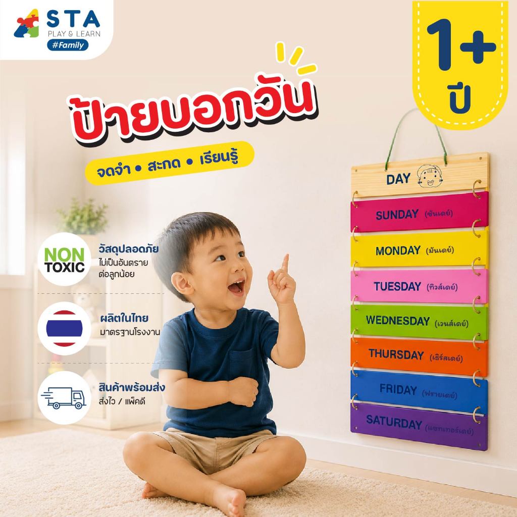 ASTA ป้ายบอกวัน ตกแต่งห้อง สำหรับเด็ก
