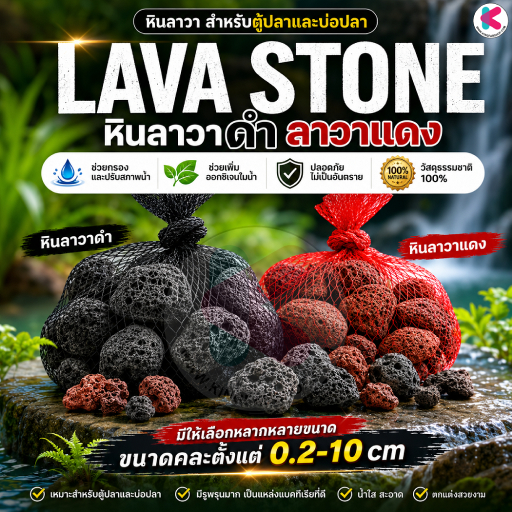 หินภูเขาไฟ และหินลาวาแดง วัสดุกรองจากธรรมชาติ ช่วยดูดซับสารพิษ สารแอมโมเนีย ไนไตรต์ ไนเตรต มีรูพรุนสูง