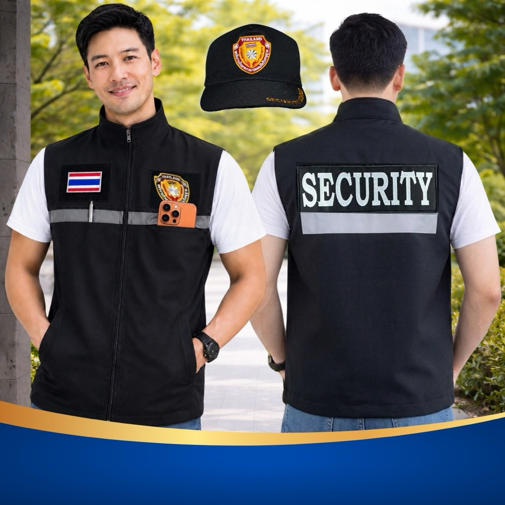 เสื้อกั๊กรปภ. พร้อม หมวกsecurity ราคา599฿ ซับในทั้งตัว