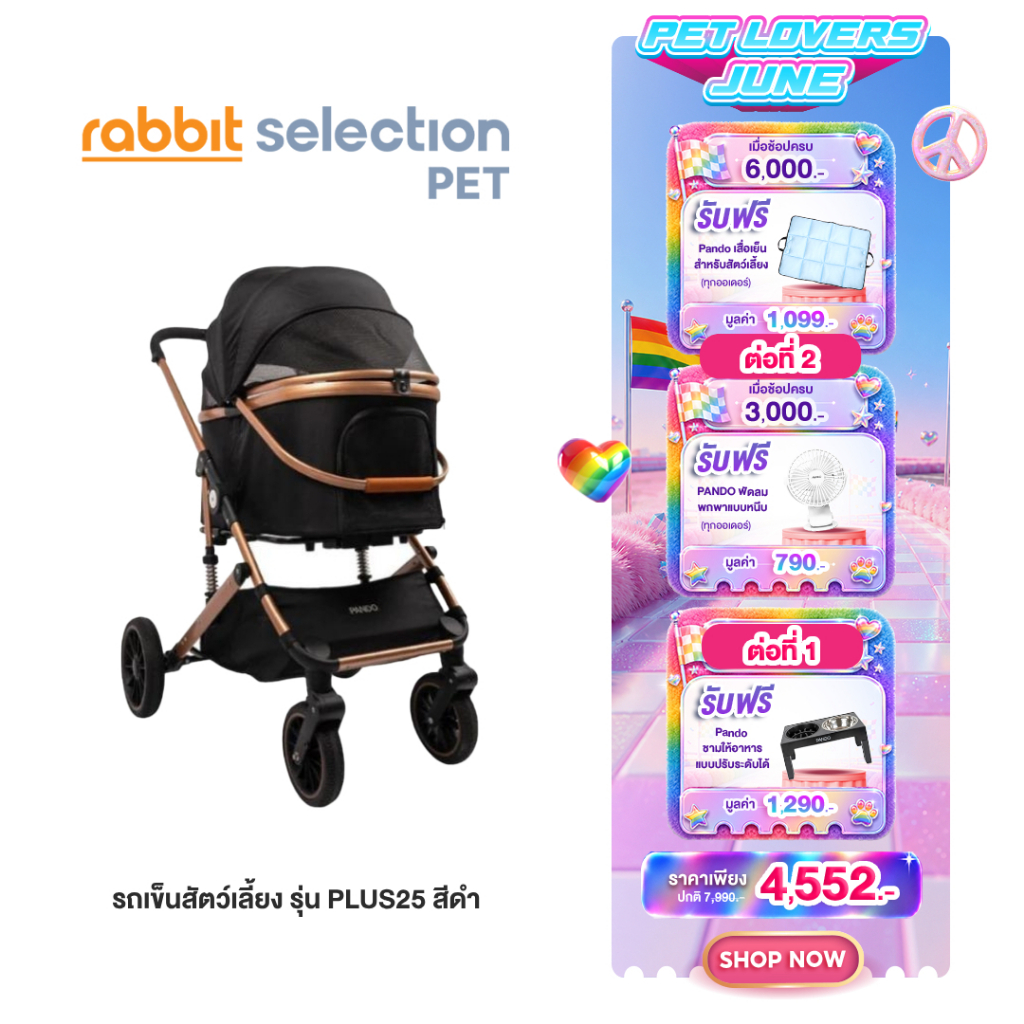 (โค้ดสูงสุด300+ของแถม) Pando Second Generation Pet Trolley PLUS25 รถเข็นสัตว์เลี้ยง สีดำ