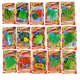 เมล็ดผัก [10 แถม 4] เมล็ดผักตราสี่ทิศ เมล็ดผักสวนครัว ผักบุ้ง ข้าวโพด มะเขือ คอส ผักชี พริก