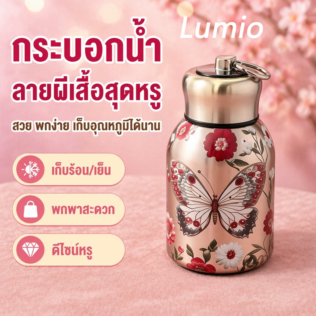 Lumio ถ้วยฉนวนถ้วยกลางแ 300ml แบบพกพา จ้งพร้อมแหวนยกสูญญากาศ Double-Layer Handy ถ้วยสแตนเลสฉนวนถ้วย