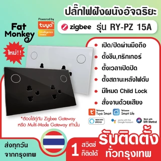 Tuya Zigbee Double Socket plug ปลั๊กไฟฝังผนัง อัจฉริยะแบบ 2 เต้าเสียบ 15A 220V รุ่น RY-PZ