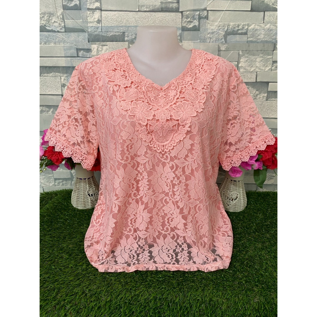 เสื้อลูกไม้ ผ้านิ่ม เสื้อออกงาน สำหรับสาวอวบ ลายผ้าสวยๆ มีซับในใส่สบาย ไปวัด รุ่น46709-52709