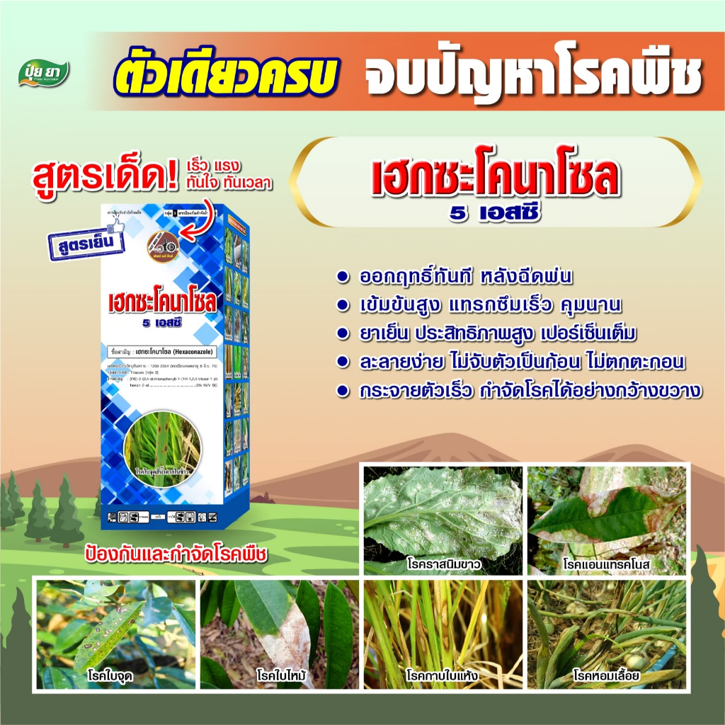 เฮกซะโคนาโซล ยาขัดผิว สูตรเย็น ผ่าดอกได้ สารป้องกันกำจัดโรคพืช กำจัดราดำ ราแป้ง ราใบจุด แอนแทรคโนส ใบไหม้ 1 ลิตร