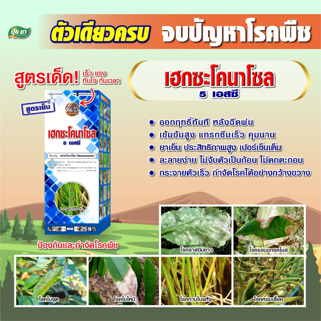 เฮกซะโคนาโซล ยาขัดผิว สูตรเย็น ผ่าดอกได้ สารป้องกันกำจัดโรคพืช กำจัดราดำ ราแป้ง ราใบจุด แอนแทรคโนส ใบไหม้ 1 ลิตร