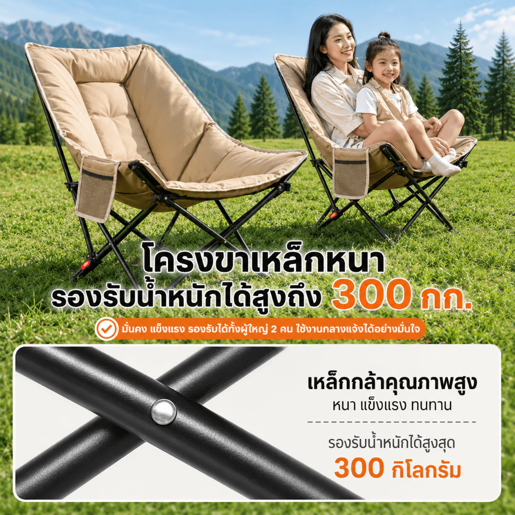 เก้าอี้แคมป์ปิ้งพับได้ บุผ้าฝ้าย เอนนอนได้ รับน้ำหนัก 200KG thumbnail 7