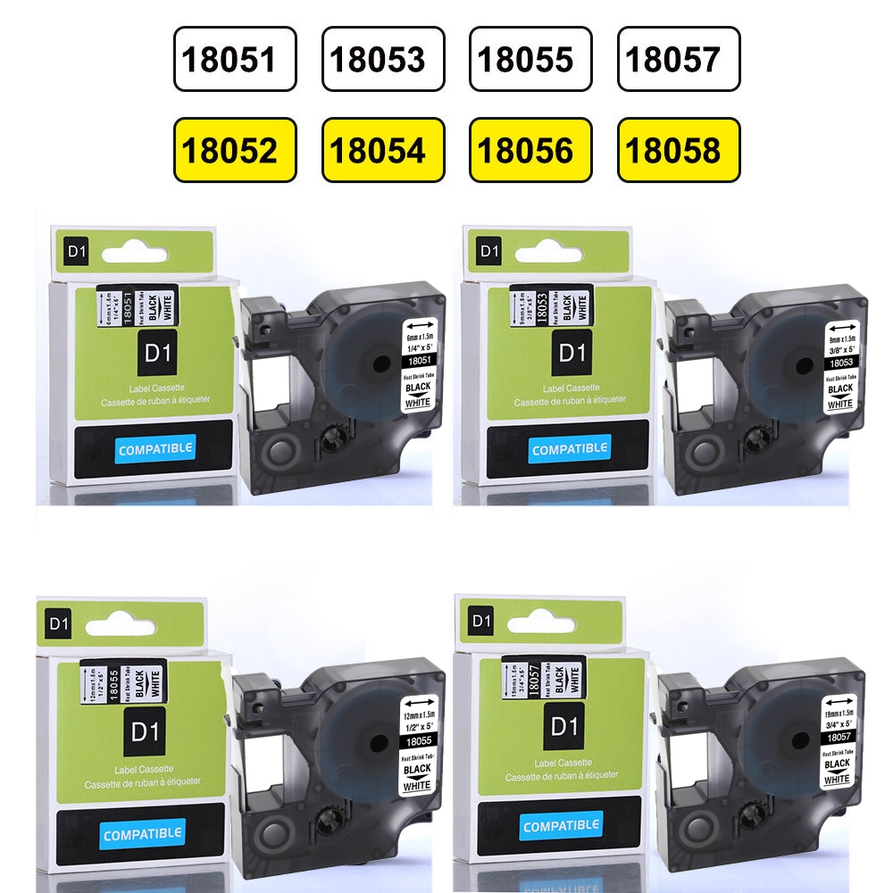 6/9 / 12mm 18051 18052 18053 18054 เข้ากันได้ DYMO D1 ฉลากท่อหดความร้อนสำหรับเครื่องพิมพ์ฉลาก Dymo R